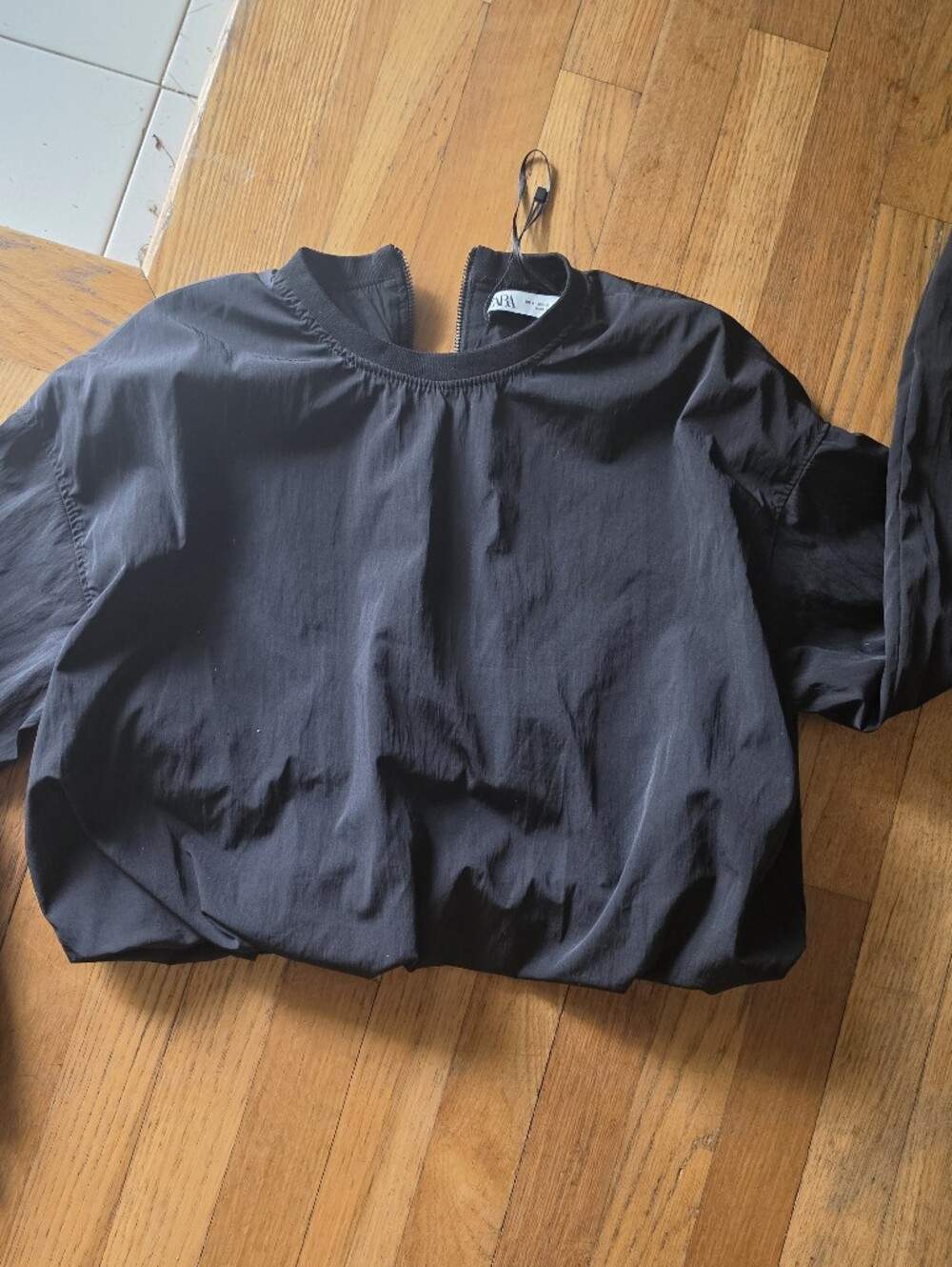 Bubble- Hem Windbreaker Style Crew Neck